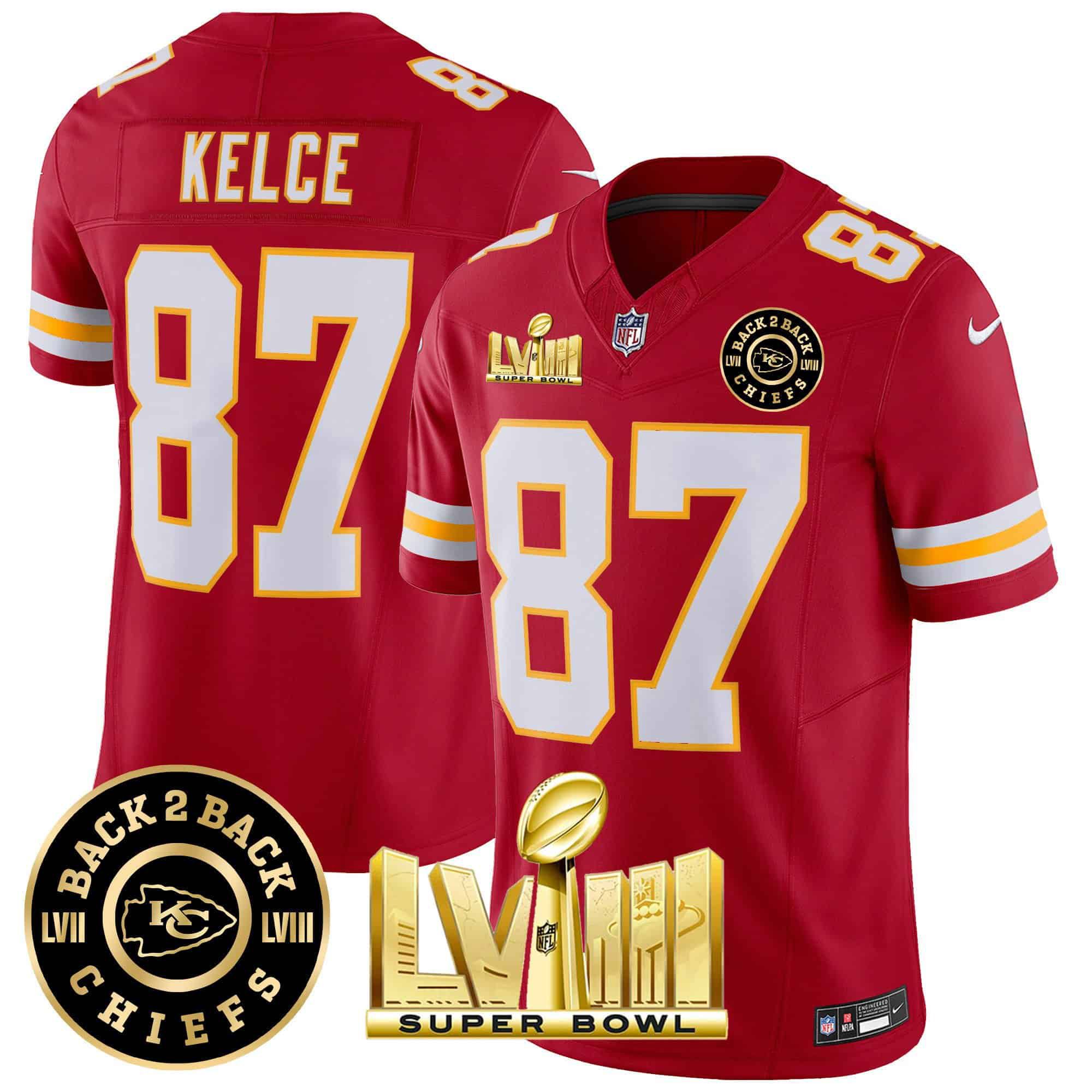 Men Kansas City Chiefs #87 Kelce Red 2024 Nike Super Bowl LVIII & Back-2-Back Patch Vapor NFL Jersey style 3->indianapolis colts->NFL Jersey